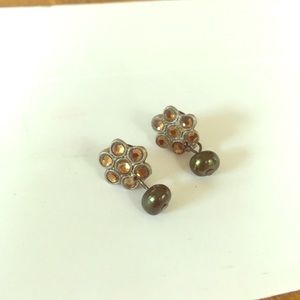 Crystal and Green Seed Pearl Earrings